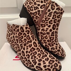 Soda Leopard Print Ankle Booties in Brown and Black
